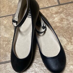 Women's Black Size 6 Alpine Swiss Calla Leather Ballet Flats with Strap